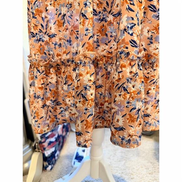 SHEIN Dress Womens Size S Pink Floral Ruffle Flutter Sleeve Tiered Midi - Picture 5 of 7